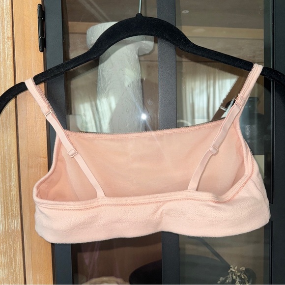 SKIMS logo pointelle bralette square neck adjustable peach knit quartz - Picture 5 of 6